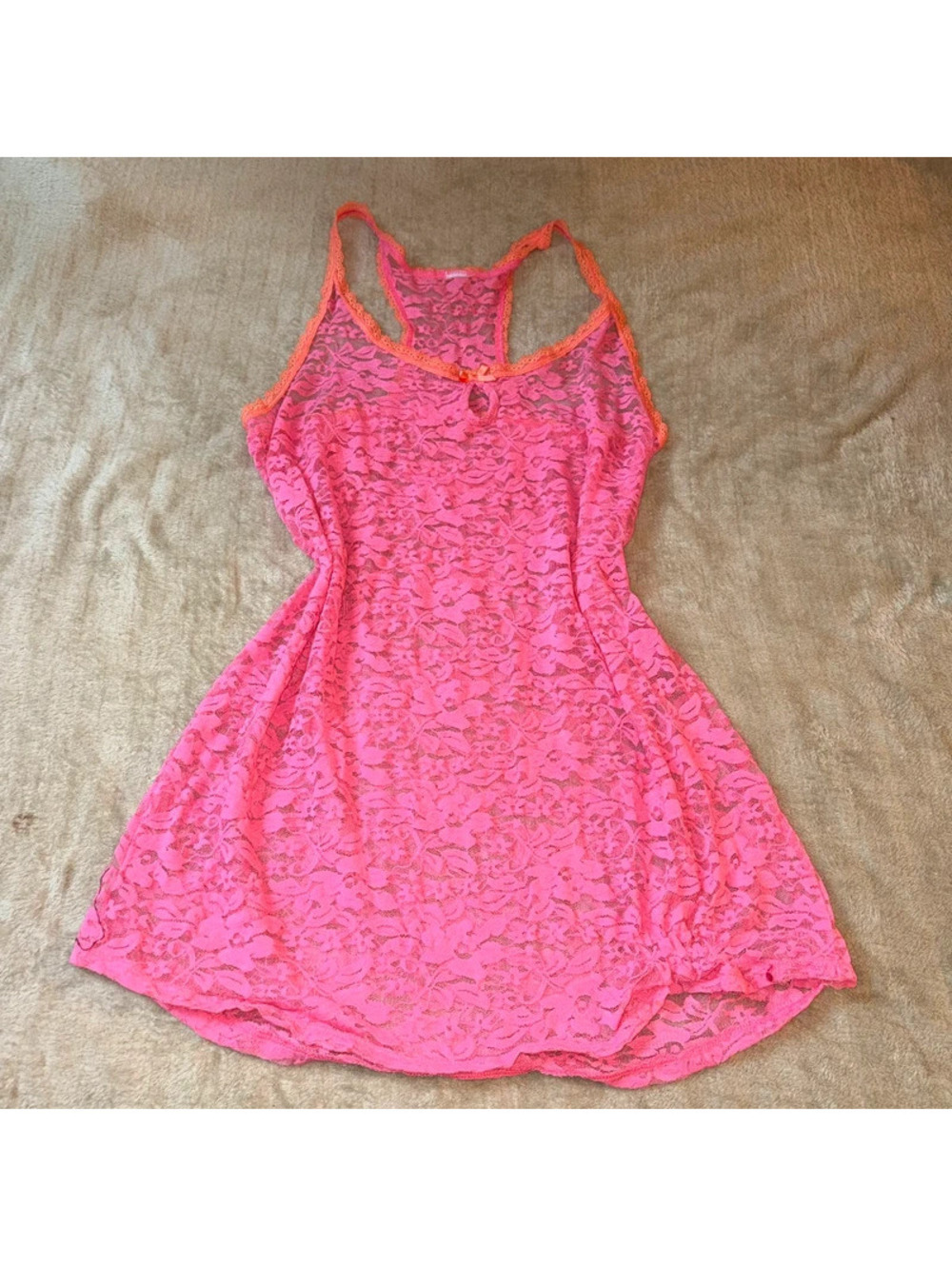 Hot pink and orange trim and lace Y2K Scene mini dress